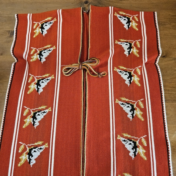 Vintage Fringed Tie Front Knit Poncho Sweater Vest Unbranded - Picture 4 of 6